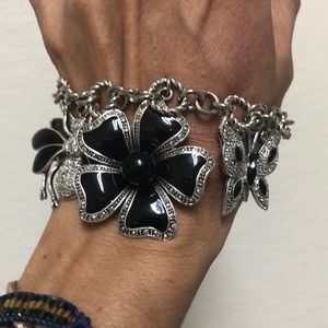 Butterfly toggle bracelet rhinestones sterling
